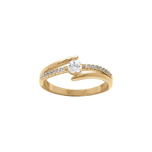 Bague Plaqué Or Solitaire Double Rangs Lisses Et Oxydes Blancs Sertis