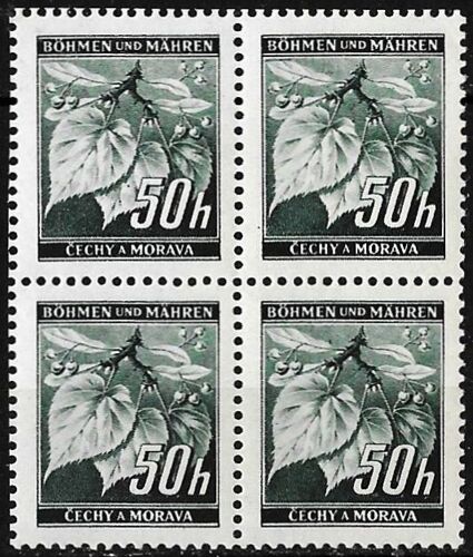 Tchécoslovaquie, Occopation Allemande, Bohème Moravie 1940, Très Beau Mini Bloc 4 Timbres Neufs** Luxe Yvert 43, Feuilles De Tilleul 50h. Vert Foncé.