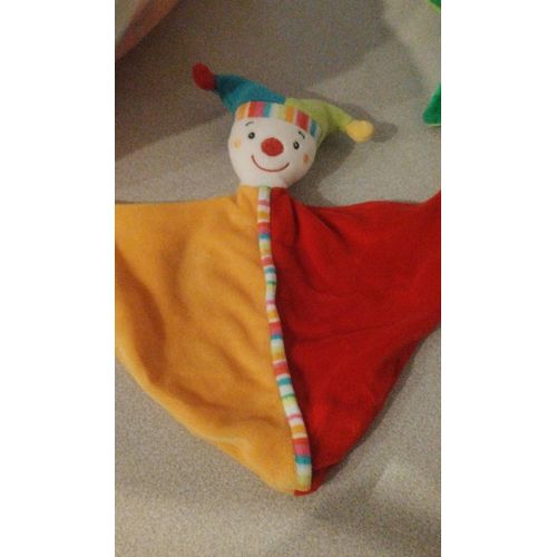 Doudou clown milette rouge orange