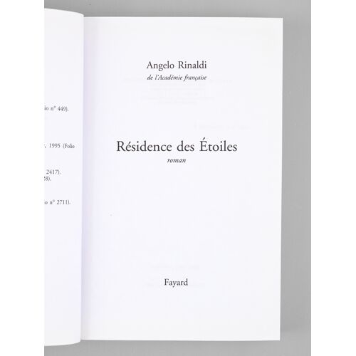 Résidence Des Etoiles. Roman [ Livre Dédicacé Par L'auteur À Maurice Druon ]