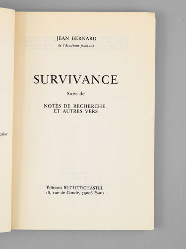 Survivance , Suivi De Recherche Et Autres Vers [ Livre Signé Par L'auteur - Envoi À Maurice Druon ]