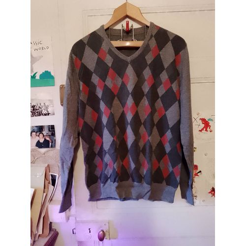 Pull A Losanges Gris/ Rouges L Celio.