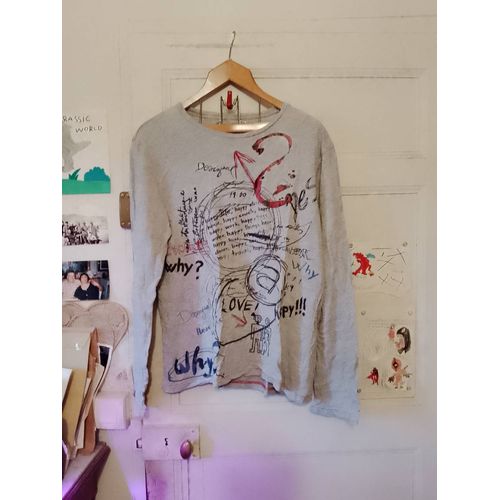 Tee Shirt Gris Motifs Noirs/Rouges Xl Desigual.