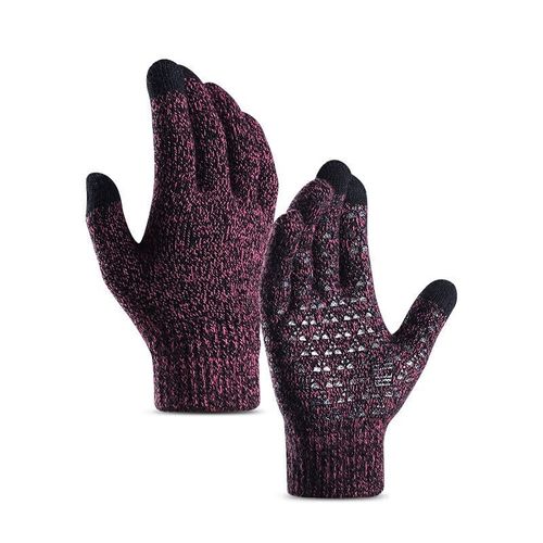 Gants D'hiver Tactiles En Tricot Doublés Polaire, Noir, Gris Et Rose - Confort Et Chaleur Pour Activités En Extérieur Et Quotidien,Rose