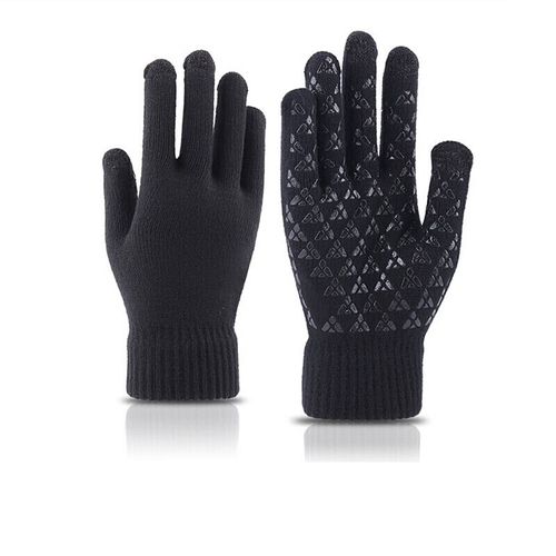 Gants D'hiver Tactiles En Tricot Doublés Polaire, Noir, Gris Et Rose - Confort Et Chaleur Pour Activités En Extérieur Et Quotidien,Noir