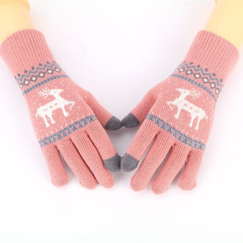 Gants De Fourrure Chauffants Hiver/Automne - Design Mignon Tricot Étudiants Couple - Laine De Mouton Doux Isolation Thermique Double Couche Écrans Tactiles Taille Unique Couleurs Multiples,Rose