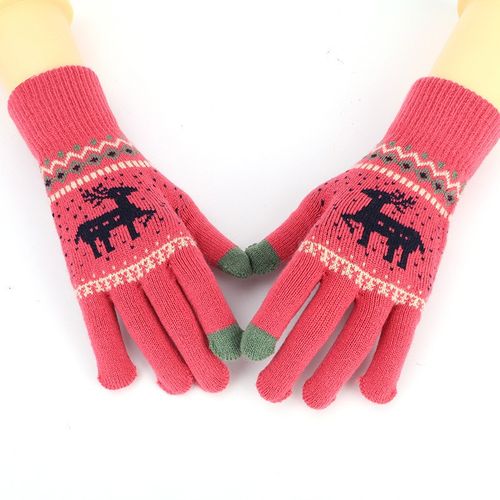 Gants De Fourrure Chauffants Hiver/Automne - Design Mignon Tricot Étudiants Couple - Laine De Mouton Doux Isolation Thermique Double Couche Écrans Tactiles Taille Unique Couleurs Multiples,Rouge