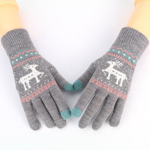 Gants De Fourrure Chauffants Hiver/Automne - Design Mignon Tricot Étudiants Couple - Laine De Mouton Doux Isolation Thermique Double Couche Écrans Tactiles Taille Unique Couleurs Multiples,Gris