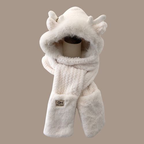 Chapeau Trèfle Hiver Automne 3 En 1 Doublure Épaisse Doux Moelleux Beige Blanc Protection Oreilles Chaleur Enfant Femme Enfant,Blanc