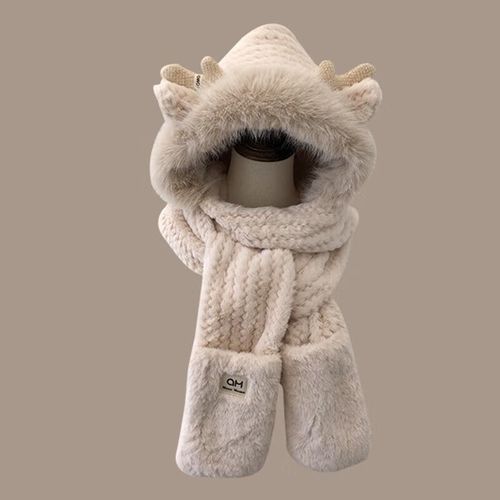 Chapeau Trèfle Hiver Automne 3 En 1 Doublure Épaisse Doux Moelleux Beige Blanc Protection Oreilles Chaleur Enfant Femme Enfant,Beige
