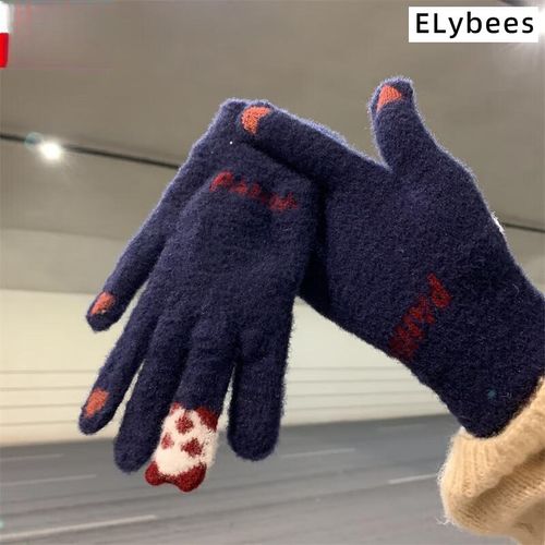 Gants D'hiver Unisexe Doublés Polaire Pour Enfants, Adolescents Et Adultes - Chauffants, Anti-Vent Et Anti-Froid, Couleur Violette, Taille Unique,Bleu Marine