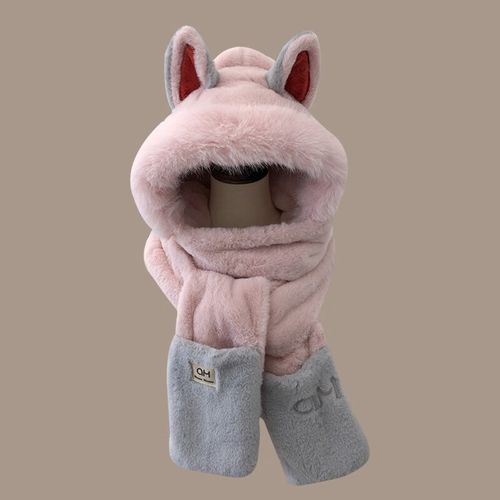 Chapeau Trèfle Hiver Automne 3 En 1 Doublure Épaisse Doux Moelleux Beige Blanc Protection Oreilles Chaleur Enfant Femme Enfant,Rose Et Gris