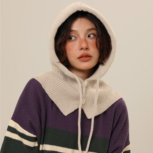 Chapeau Balaclava Hiver Automne Femme Chaleur Écharpe Unisexe Chapeau Tricoté Élastique Protection Oreilles 53-60cm,Beige