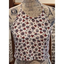 Brassière Dos-Nu Blanche Et Fleurie À Nouer À La Nuque