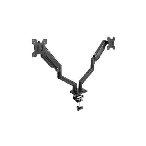 Soporte De Mesa Tooq Doble Pantalla Giro 360° Gas Ajuste Acero Negro