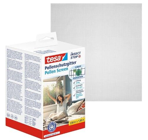 Tesa Ecran Anti-Pollen Transparent pour les Allergies - Pour Fenêtres S'ouvrant vers l'Intérieur - Découpable, avec Bande Auto-Aggripante - Gris Anthracite - 150 cm x 180 cm