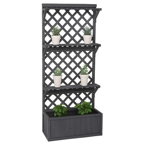 Jardinière Sur Pied Hwc-P69, Bac À Plantes/À Fleurs, Pot De Fleurs, Treillis, Espalier, Surface De Rangement, Bois Mvg 177x77x33cm   Gris Anthracite