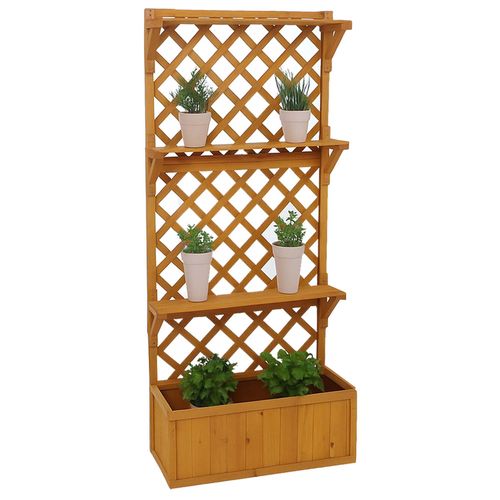 Jardinière Sur Pied Hwc-P69, Bac À Plantes/À Fleurs, Pot De Fleurs, Treillis, Espalier, Surface De Rangement, Bois Mvg 177x77x33cm   Naturel