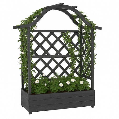 Jardinière Sur Pied Surélevée Hwc-P66, Bac À Plantes/À Fleurs, Pot De Fleurs, Treillis, Tuteur, Espalier En Bois Mvg 138x110x44cm   Gris Anthracite