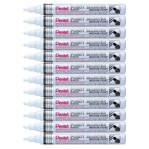 Pentel Lot De 12 Marqueurs Peinture Mmp10 Pointe Ogive 2,5 Mm Blanc