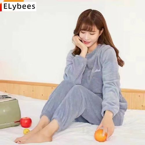 Pyjama D'hiver En Velours Côtelé Pour Femmes, Ensemble Pantalon Et Haut Ample Et Confortable, Couleur Kaki, Taille Unique Adaptée Aux Personnes De 40 À 72,5 Kg,Bleu Oxygène (Pantalon + Haut)