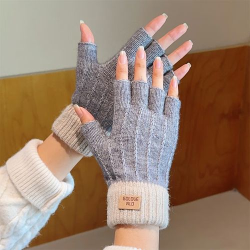 Gants Demi-Doigts Femme Hiver - Maille Élastique Douce Pour Chaleur, Travail, Écriture, Randonnée Et Automne - Noir (16 X 10 Cm),Gris