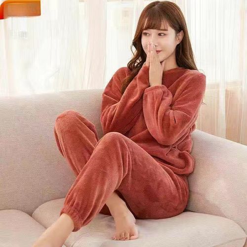 Pyjama D'hiver En Velours Côtelé Pour Femmes, Ensemble Pantalon Et Haut Ample Et Confortable, Couleur Kaki, Taille Unique Adaptée Aux Personnes De 40 À 72,5 Kg,Rouge Confiture (Pantalon + Haut)