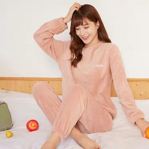 Pyjama En Velours Côtelé Pour Femmes, Ensemble Décontracté Épais Et Doux Pour La Maison, Pantalon Chaud Et Confortable, Couleur Kaki, Taille Unique (40-75 Kg),Rose Poudré