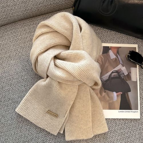 Écharpe En Laine Pure 100% D'australie, Tricotée Pour Une Chaleur Optimale, Dimensions 160x30 Cm, Poids 155 G, Idéale Pour Hommes Et Femmes, Couleur Rose Bébé,Beige