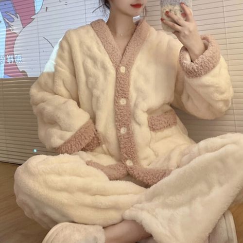 Pyjama En Velours Côtelé Style Petit Chanel Pour Femme - Taille L (47.5-55kg) - Ensemble Décontracté Épais Pour La Maison Ou Sortie - Design Tendance Et Confortable,