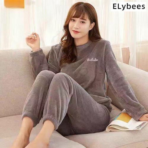 Pyjama D'hiver En Velours Côtelé Pour Femmes, Ensemble Pantalon Et Haut Ample Et Confortable, Couleur Kaki, Taille Unique Adaptée Aux Personnes De 40 À 72,5 Kg,Gris Chat (Pantalon + Haut)