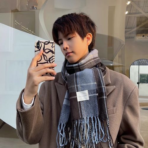 Écharpe En Laine À Carreaux Pour Femme Et Homme, Idéale Pour L'automne Et L'hiver, Douce Et Chaude, Disponible En Deux Coloris, Parfaite Pour Un Look Élégant Et Décontracté,Homme - Bleu