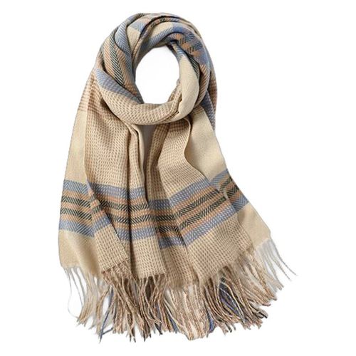 Écharpe Femme Hiver Chaude À Carreaux, Foulard Avec Franges Et Rayures Doux Anti-Vent, Couleur Miel 180 Cm,