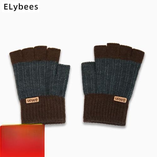 Gants En Tricot Élastique Pour Homme Et Femme Automne Hiver Doigts Découverts Chauffants Gris Foncé Bicolore Taille Unique Confortable Multicolore,Gris Foncé
