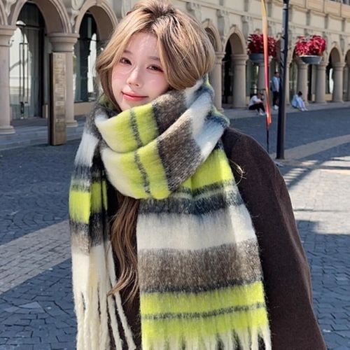 Écharpe Femme Automne Hiver Tendance Chaude Cadeau Noël Vert Gris 200x40cm Polyester Doux Pour La Peau Protection Chaude Accessoire Mode Longue Écharpe,Vert