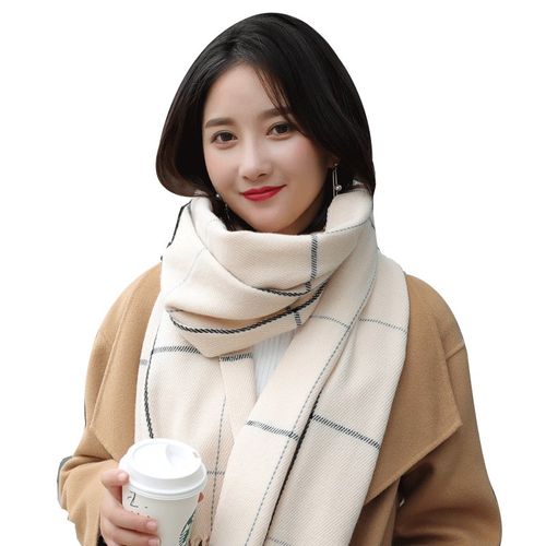 Écharpe Femme Hiver, Motif Carreaux, Châle Épais Et Chaud, Col Roulé, Couleur Beige, Accessoire De Mode Polyvalent Pour Femme,