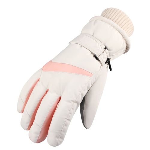 Gants Anti-Froid Femme Doublure Fourrure - Vélo, Ski Et Sports D'hiver, Écran Tactile Crème, 95% Thermorégulatrice, Imperméable Anti-Vent, Ourlet Élastique Et Attaches Velcros