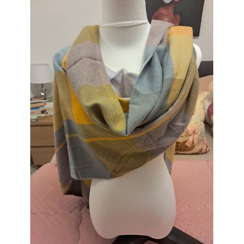 Echarpe Cachemire Neuve, Étole Plaid Orange Et Bleu Pastel