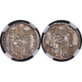 Pièce De Monnaie Argent Italie Venise Certifiée Ngc Au58 Doge Francesco Dandolo Denier - 1329-1339 Poids : 2 G - Diamètre : 21 Mm