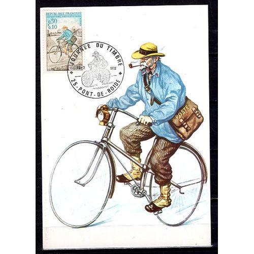 France 1972 Cm Carte Maximum La Journee Du Timbre Facteur A Velo Yvert N° 1710