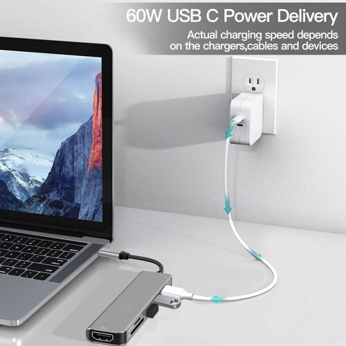 Bakeey Adaptateur hub USB-C 6-en-1 HDMI 4K 30Hz USB3.0 Station d& 39;accueil USB-C 100W PD Charge Lecteur SD Répartiteur Sorcière pour Apple Huawei Ordinateurs Portables Macbook