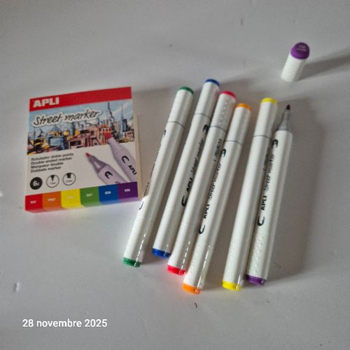 Feutre À Double Pointe 6 Couleurs Apli Street Marker, Séchage Rapide