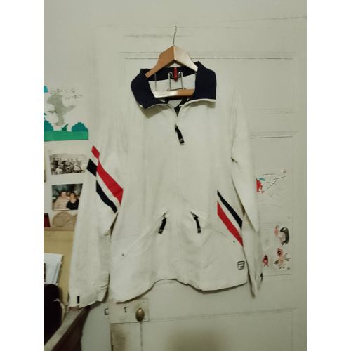 Veste Coupe Vent Blanche Motifs Colorés 4xl Fila Vintage Années 90.