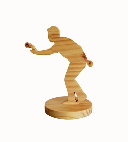Sculpture En Bois «¿Pétanqueur En Action¿» - Figurine Le Bouliste Joueur De Pétanque