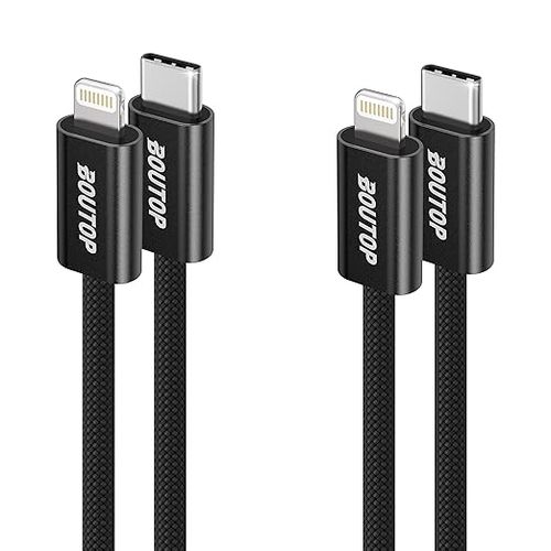 Câble Boutop USB-C vers Lightning (lot de 2, 0,2 m), certifié MFi, 20 W, gaine tressée en nylon, compatible avec iPhone 14 Pro, 14, 13 Pro, 13, 12 Pro, 1...