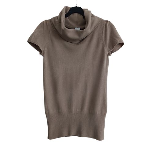 Pull Beige. Grand Col. Manches Courtes. Camaieu. Acrylique. Polyamide. Taille 38