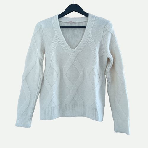 Pull Creme A Torsades. Camaieu. Mohair. Polyester. Acrylique. Taille 36/38