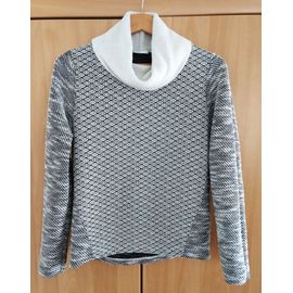 Pull Dessins Géométriques Noir Et Blanc Cassé. Grand Col. Promod. Taille 38