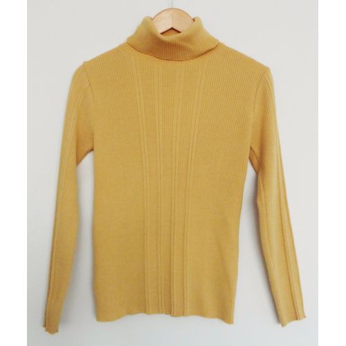 Pull Doré Ocre Jaune À Col Roulé. Camaieu. Laine. Acrylique. Taille 38