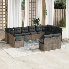 Prolenta Premium - Salon De Jardin Avec Coussins 12 Pcs Gris Résine Tressée